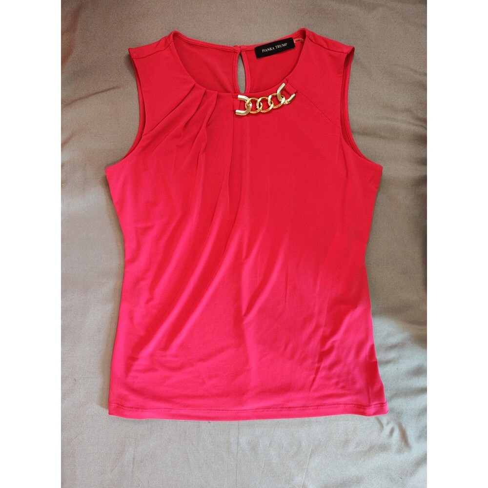Women's Ivanka Trump Sleeveless Gold Chain Pleated Top Pink Small